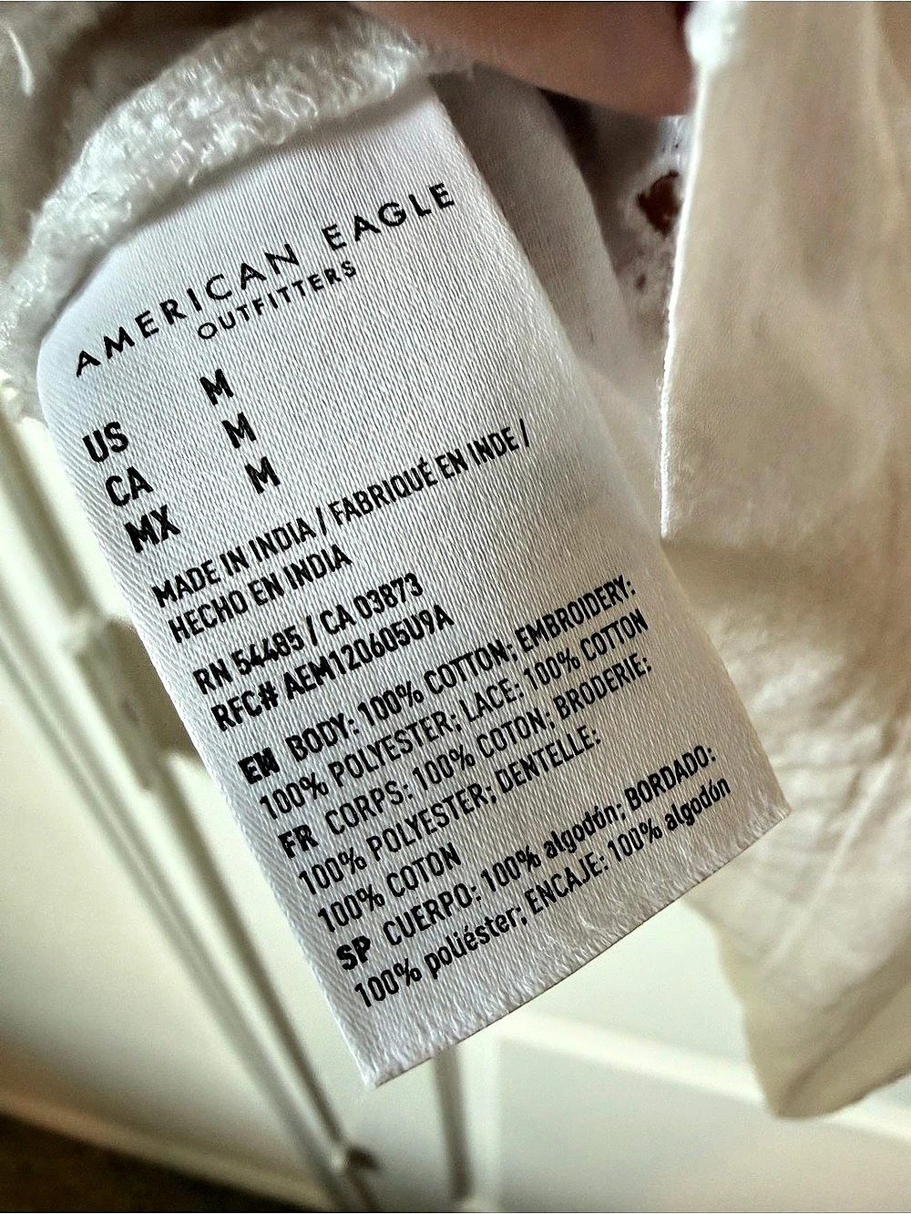 American Eagle Cropped White Eyelet Crochet Pocket Button-Up Shirt - Picture 6 of 6